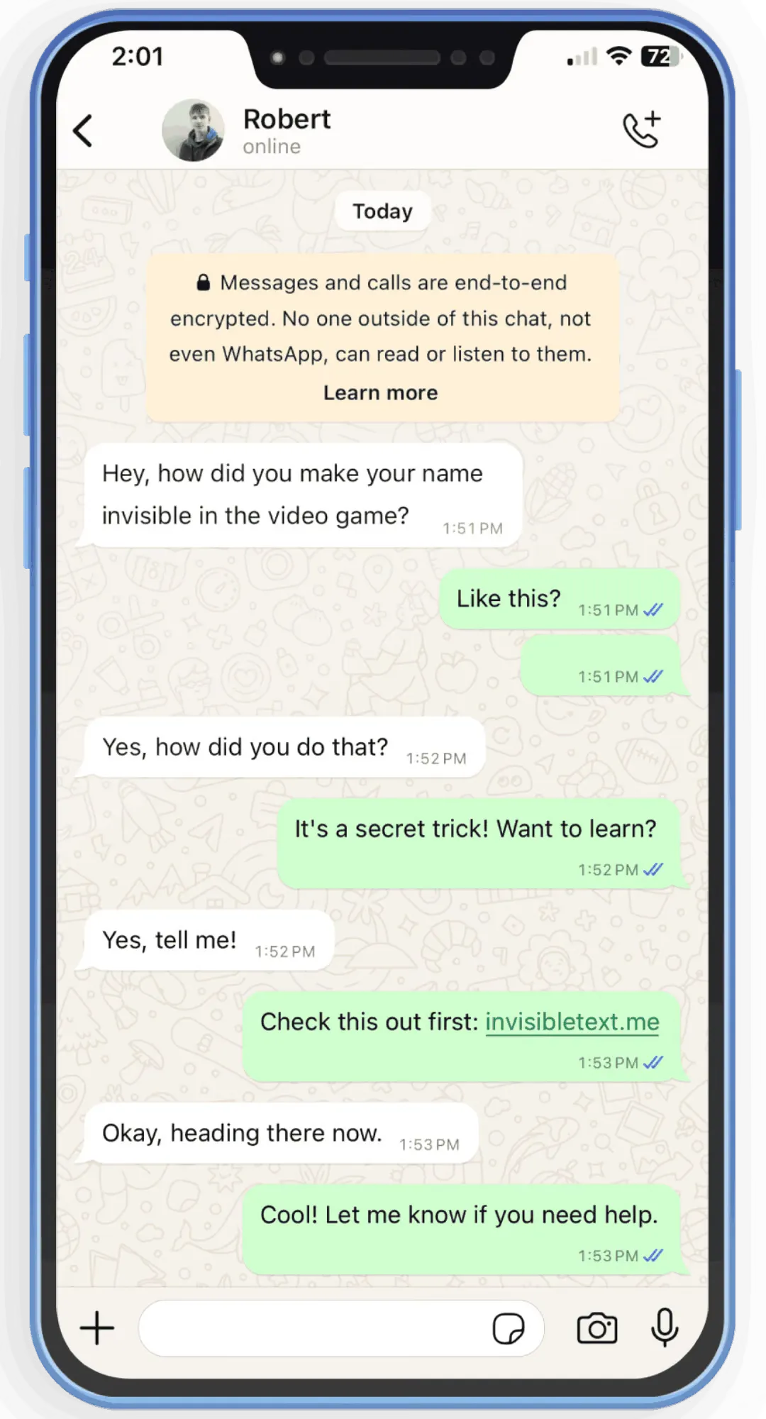 WhatsApp message example